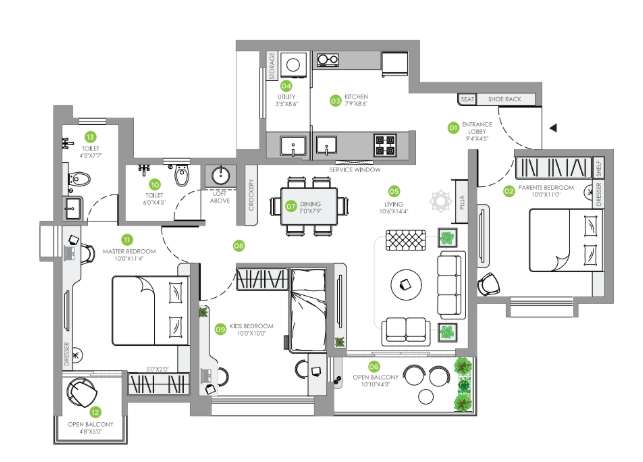 2 BHK Floor Plan